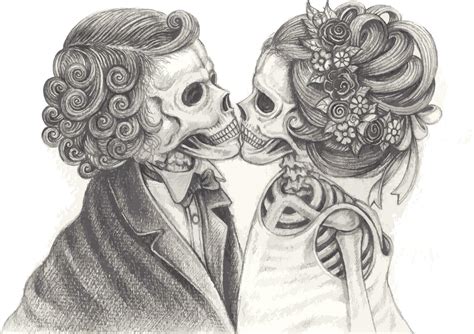 Couple love wedding skulls. Hand drawing and make graphic vector. 24113021 Vector Art at Vecteezy