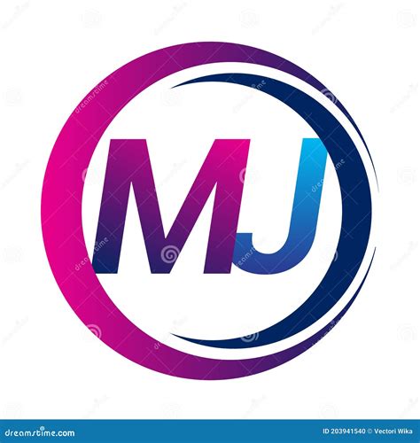 Initial Letter Logo MJ Company Name Blue and Magenta Color on Circle and Swoosh Design. Vector ...