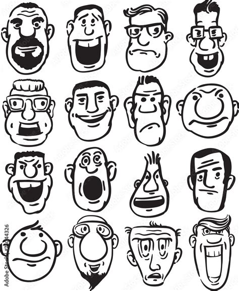 whiteboard drawing - big set of funny doodle faces Stock Vector | Adobe ...