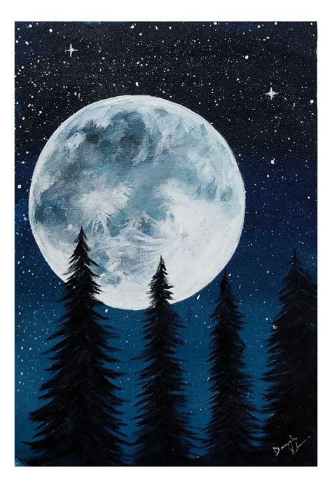 Super Full Moon At Night Acrylic Painting » Fitoor Art