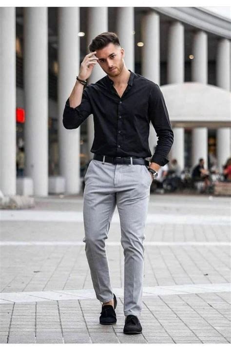 Black Shirt, Formal Shirt Fashion Tips With Grey Jeans, Black Shirt Grey Pants | Dress shirt ...