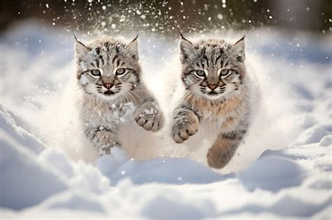 Premium Photo | Lynx cubs playing in the snow