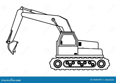 Construction Vehicle Backhoe in Black and White Stock Vector - Illustration of wheel, metal ...