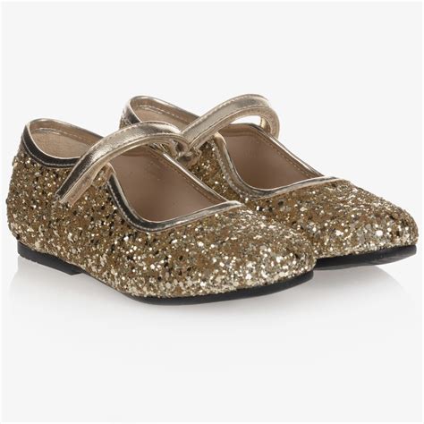 Manuela de Juan - Girls Gold Glitter Shoes | Childrensalon