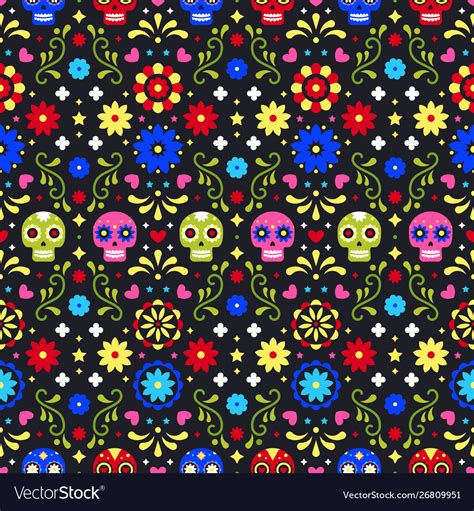 Day dead colorful mexican skulls flowers Vector Image