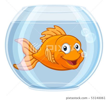 Goldfish in Gold Fish Bowl Cute Cartoon Character - Stock Illustration [53148061] - PIXTA