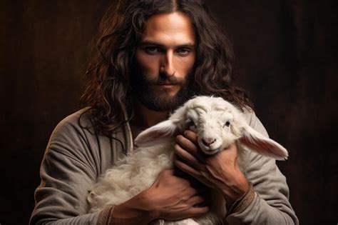 Premium AI Image | Jesus holding a lamb