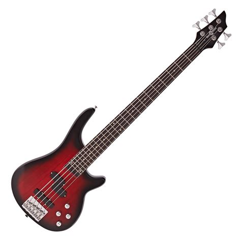 Chicago 5 String Bass Guitar by Gear4music, Trans Red at Gear4music