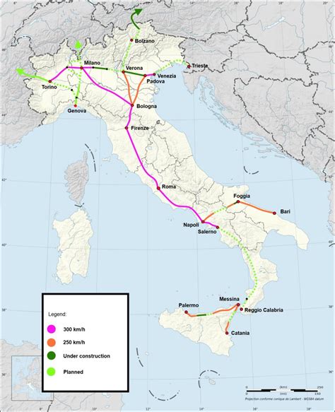 Italy high speed train map - Italy high speed rail map (Southern Europe - Europe)