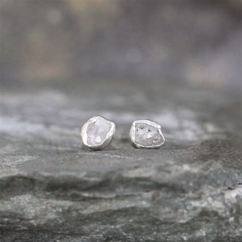 Raw Diamond Earrings Rough Uncut Diamond Sterling Silver - Etsy