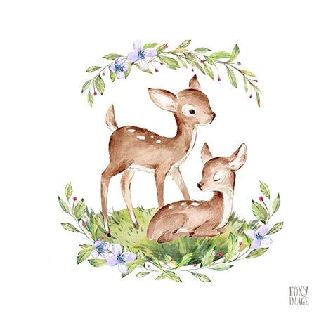 Watercolour PNG Baby Deer Sleeping Baby Deer Flower Wreath - Etsy