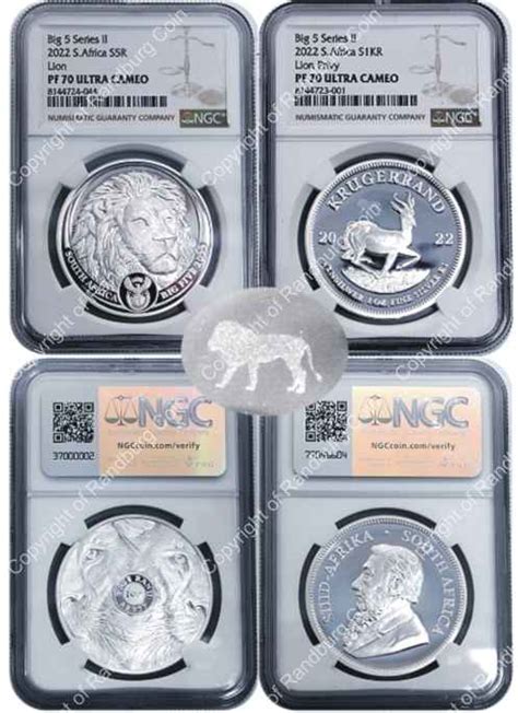 2022 Silver 1oz Krugerrand Lion Privy Mark and 1oz Lion R5 Coin Big Five Series PF70