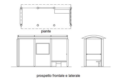 Bus stop shelter elevation, section and plan details dwg file - Cadbull