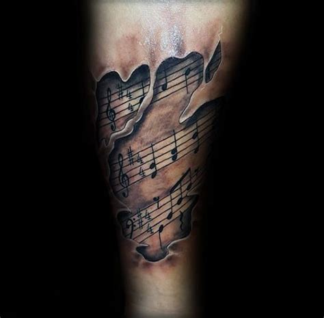 Ripped Skin Music Note Tattoo for Guys