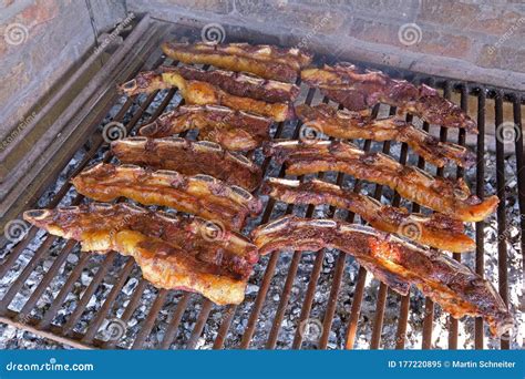 Typical Argentinean Asado Parillada BBQ on a Grill in Uruguay, Also Seen in Argentina, Brazil ...