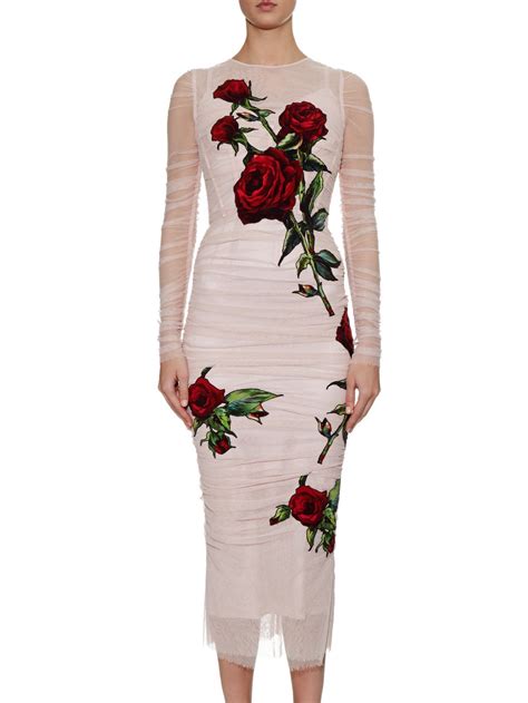 Lyst - Dolce & Gabbana Rose-embroidered Tulle Dress in Pink