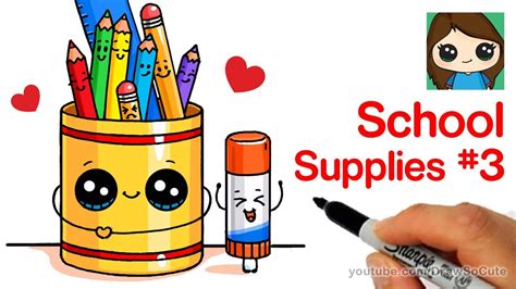 How to Draw Cute Back to School Supplies Easy #3 - YouTube