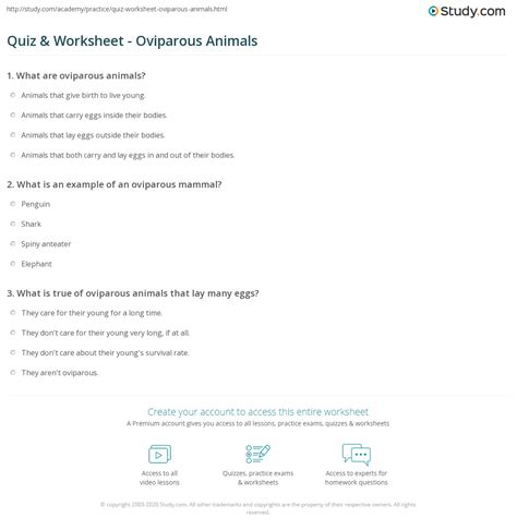 Quiz & Worksheet - Oviparous Animals | Study.com