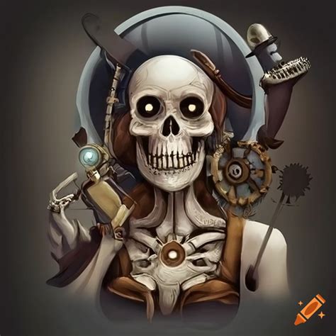 Logo of a spooky steampunk pirate skeleton on Craiyon