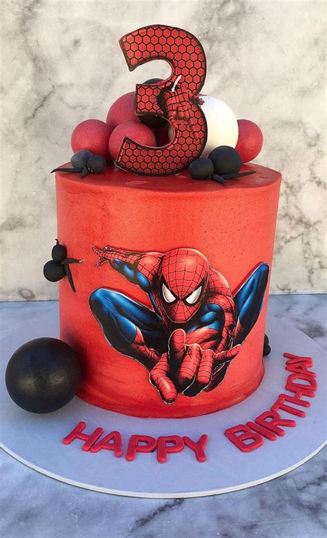 20+Spiderman Birthday Cake Ideas : Red Spiderman Cake for 3rd Birthday