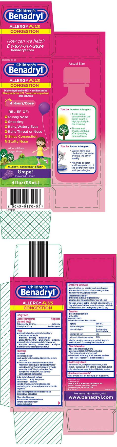 Childrens Benadryl Allergy Plus Congestion (solution) Johnson & Johnson Consumer Inc., McNeil ...