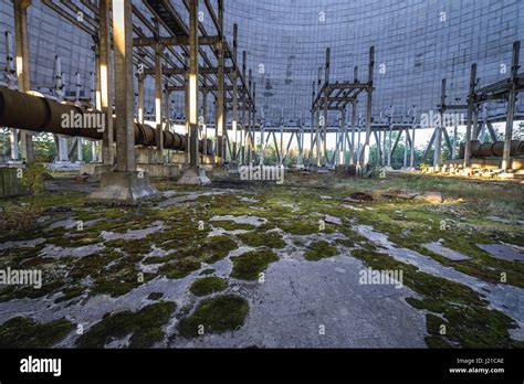 Inside the cooling tower of Chernobyl Nuclear Power Plant in Zone of Alienation around the ...