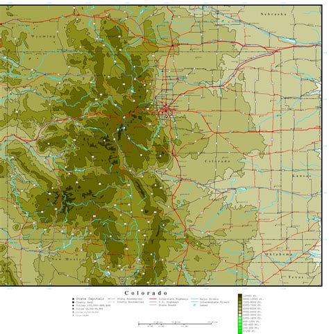 Colorado Topographic Map With Elevations | World Map Gray