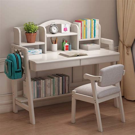 Qiupei Multi-Functional Desk and Chair Set Child’s Wood Desk Student Study Desk with Bookshelf ...