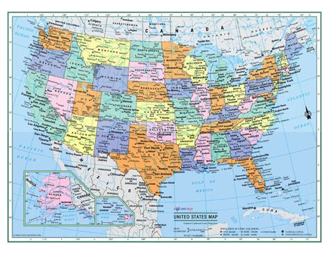 USA United States Wall Map Color Poster 32"x24" - LARGE PRINT Rolled Paper | eBay