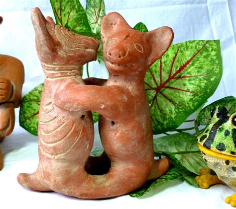 Aztec Clay Colima Dancing Dogs Xoto Hairless Dogs, Pre-Columbian Mayan Pottery Figurine Statue ...