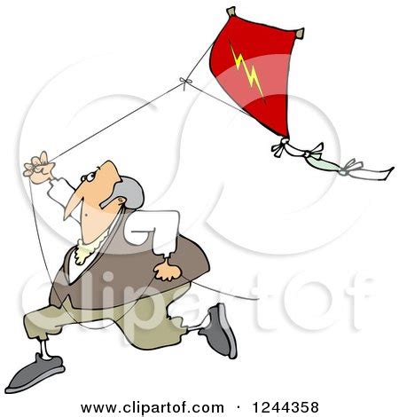 Clipart of Benjamin Franklin Running with a Kite - Royalty Free Vector Illustration by djart ...