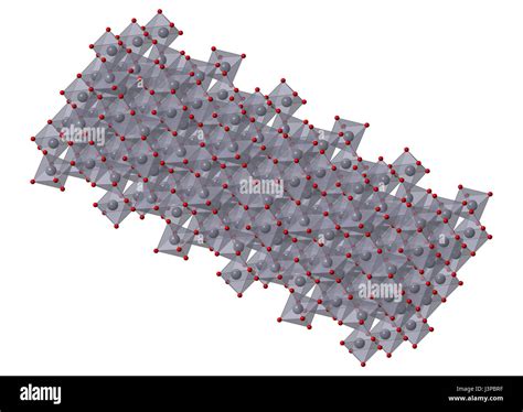 Corundum (Aluminium oxide), crystal structure. Ruby gems consist of red transparent corundum ...