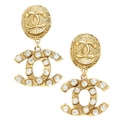 Chanel Logo Earrings with Rhinestones at 1stdibs