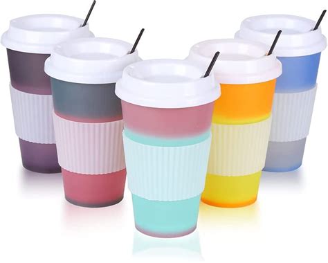 Color Changing Tumbler Cups For Hot Drink - 5 Pcs 16oz Plastic Tumblers Coffee Cups with Lids ...