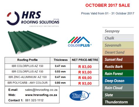 Roof Sheeting Prices October 2017, IBR & Corrugated Roof Sheet prices cape town, hermanus ...