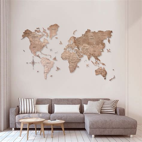 Wooden World Map Wood Large Wall Art Rustic Decor Custom Map | Etsy | Carte du monde deco ...