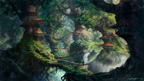 Anime Forest Tree House - HD Wallpaper