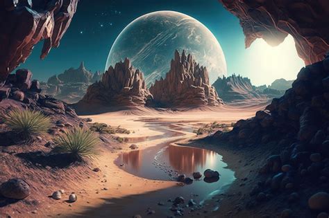 Premium Photo | Alien planet landscape with mountains