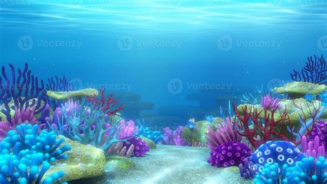 Colorful coral reef under the sea, Ocean Underwater World Background,3d ...