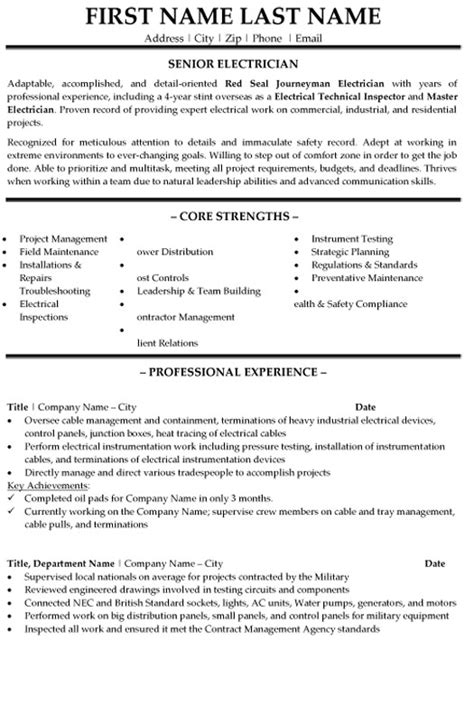 Senior Electrician Resume Sample & Template