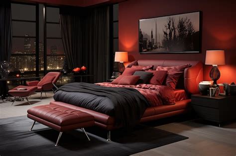 Premium AI Image | bedroom interior decoration with red theme inspiration ideas