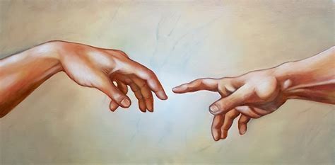 Michelangelo God Touching Adam Repro Sistine Chapel Oil Painting 20X24 STRETCHED ...