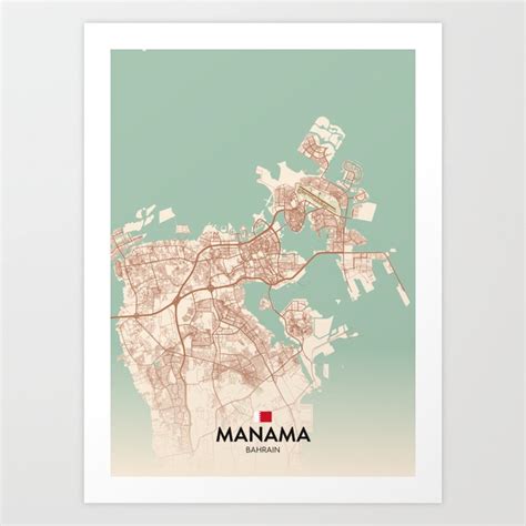 Manama, Bahrain - Vintage City Map Art Print by IMR Designs | Society6