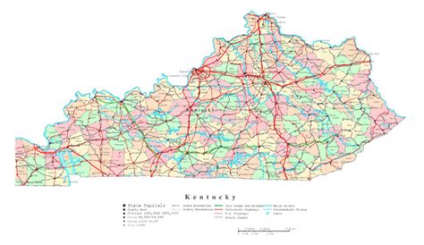 Large administrative map of Kentucky state with highways and cities | Vidiani.com | Maps of all ...