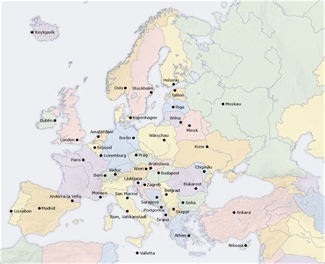 Politische Karte Europas mit den Hauptstädten Business Visa, Uk Visa, Cities In Europe, Capital ...