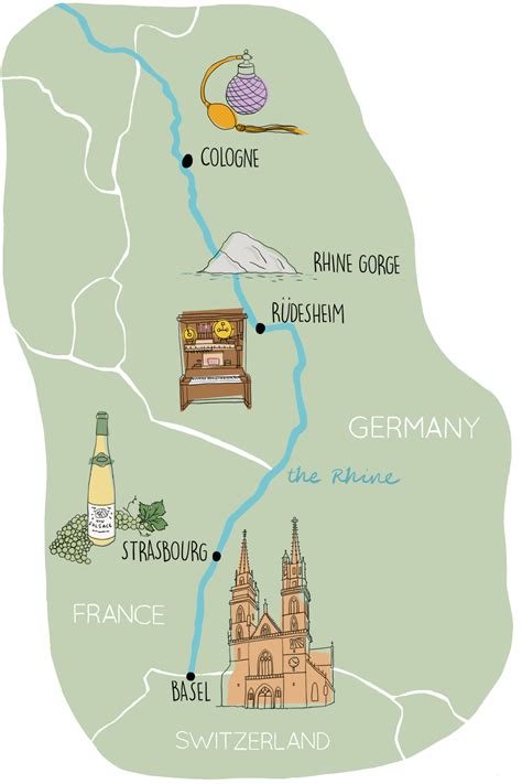 Rhine River Map, Avalon promotion - Claire Rollet illustrator