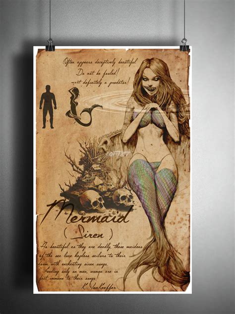 Mermaid cryptid art, bestiary cryptozoology science journal art, monst – Loft 817