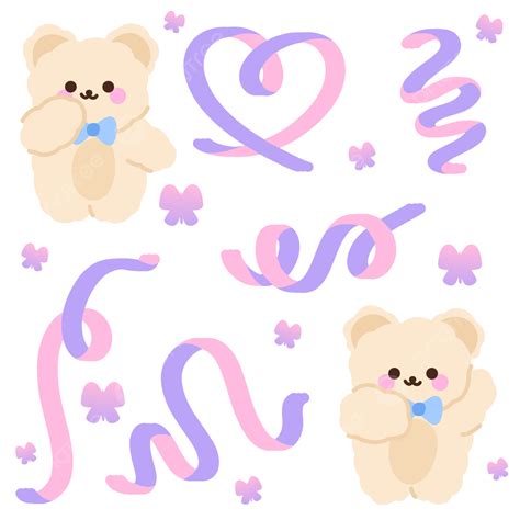 Korean Bear Stickers White Transparent, Purple And Pink Confetti Bear Cute Korean Sticker For ...