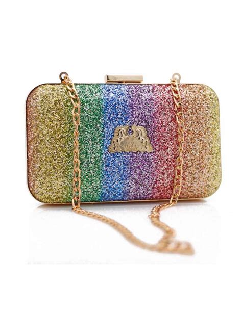 Rainbow glitter clutch bag