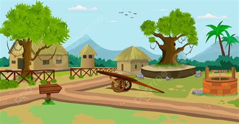 Cartoon Background Village Scene Vector Illustration With Old Houses Town, Village, Cartoon ...